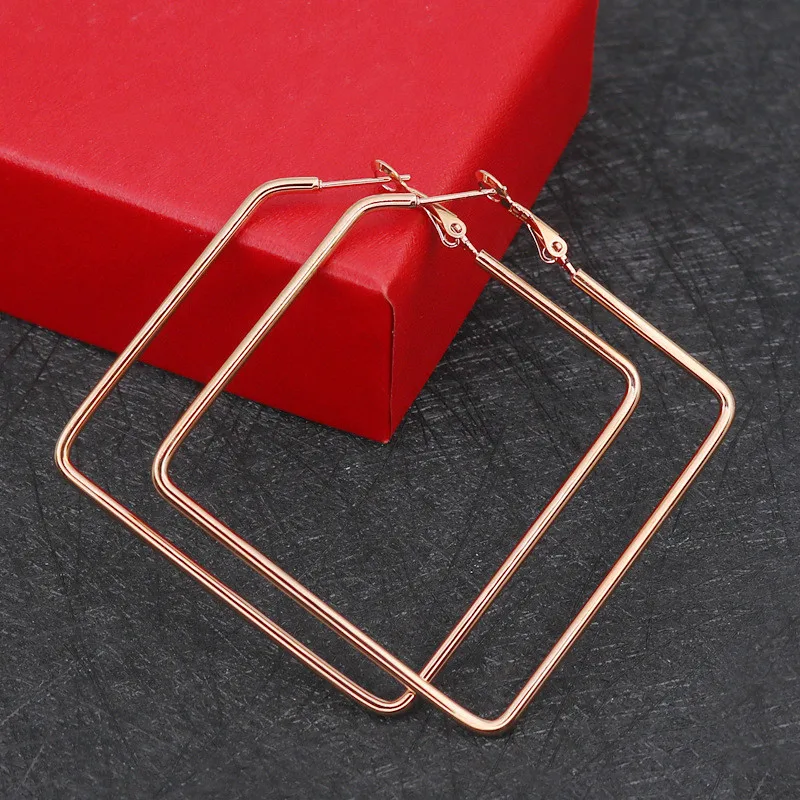 large 50mm Stainless Steel women jewelry simple fashion big square hoop earrings