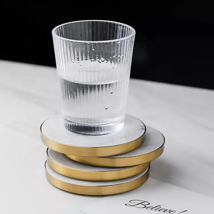 Simple Phnom Penh Round Placemat Coffee Cup Mat Heat Insulation Pad Marble Set of 4 Coasters