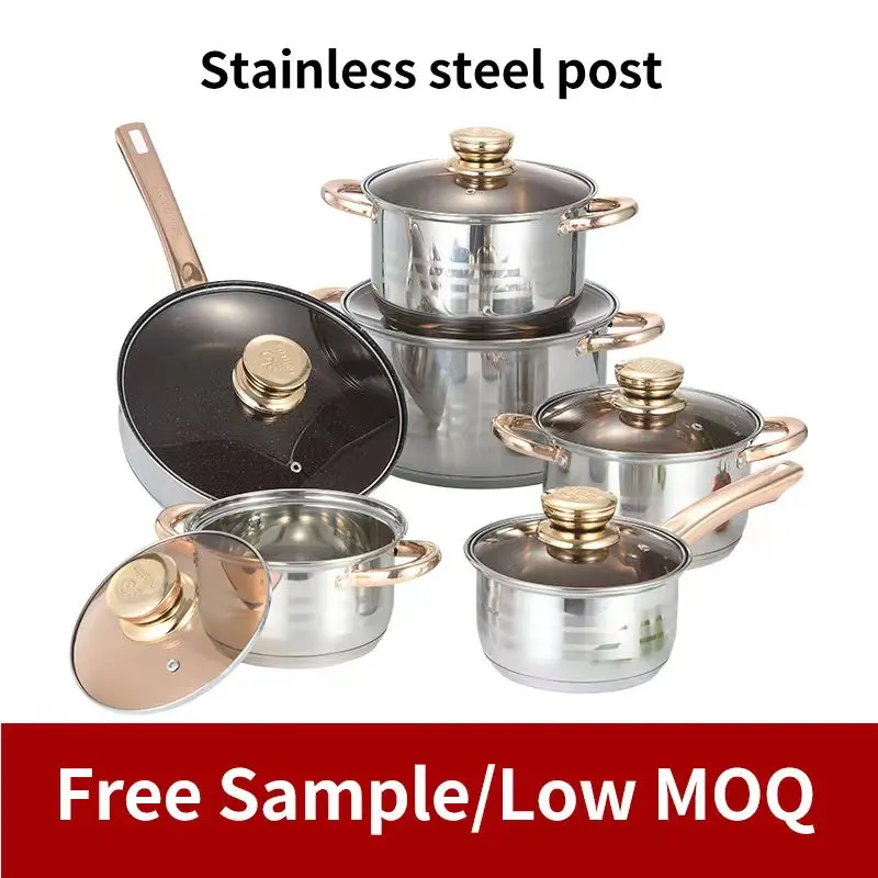 Manufacturer custom 12pcs Stainless Steel cookware set induction cooking pot cook ware cookware set with glass lid
