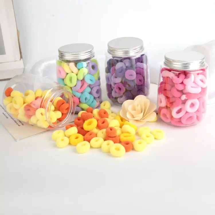Small Colorful Hair Elastics Ponytail Holders Seamless Cotton Little Girls Kids Toddler Soft 100 Psc Baby Hair Ties With Bottle