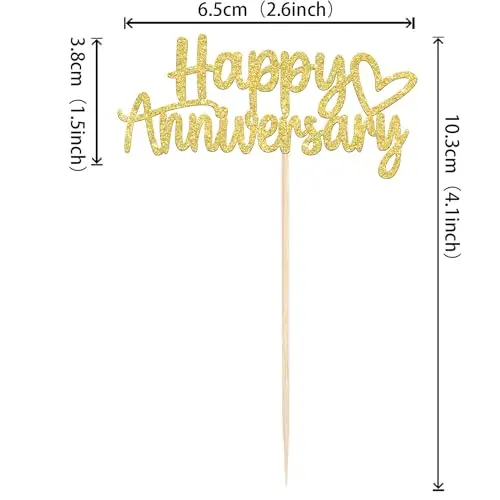 Happy Anniversary Decoration with Gold Glitter Happy Anniversary Cake Topper for Weeding Anniversary Party Decorations Supplies