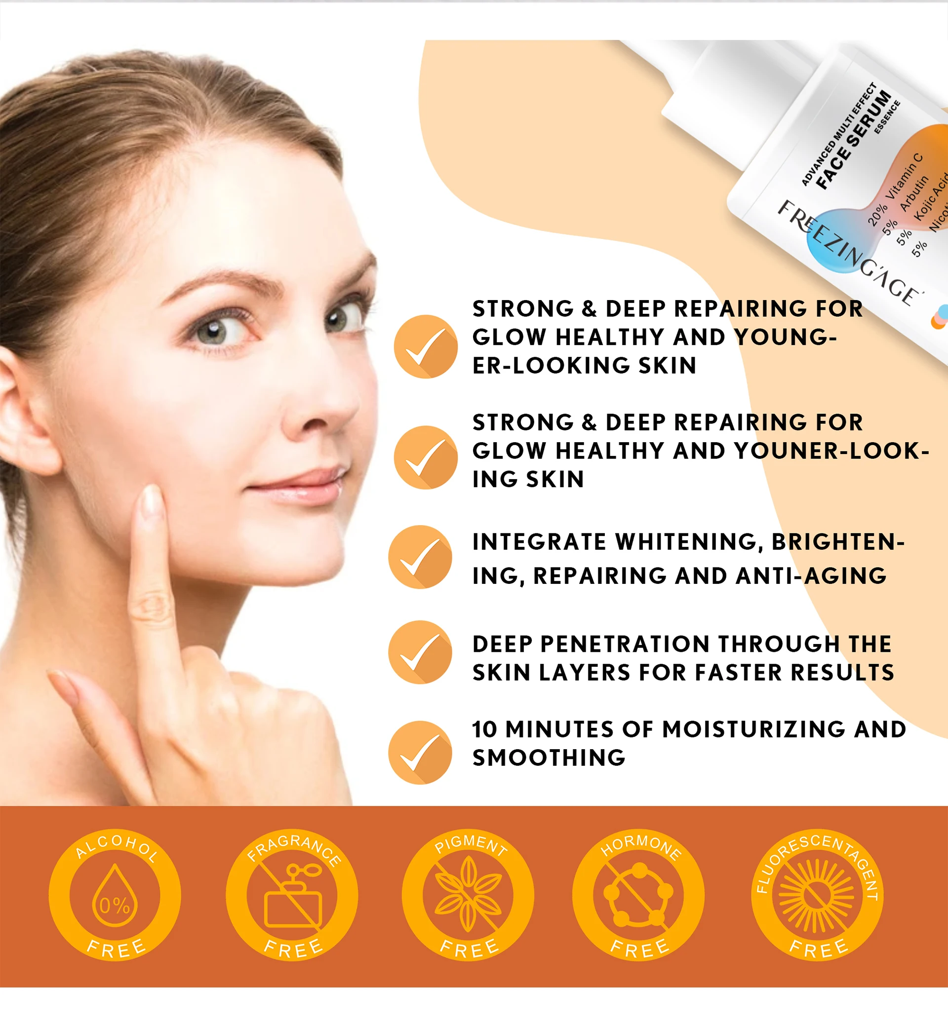 New Skin Care Serum Facial 4 in 1 Whitening Anti Age Face Serum  30% Vitamin C 5% Niacinamide  5% Arbutin 5% Kojic Acid Serum