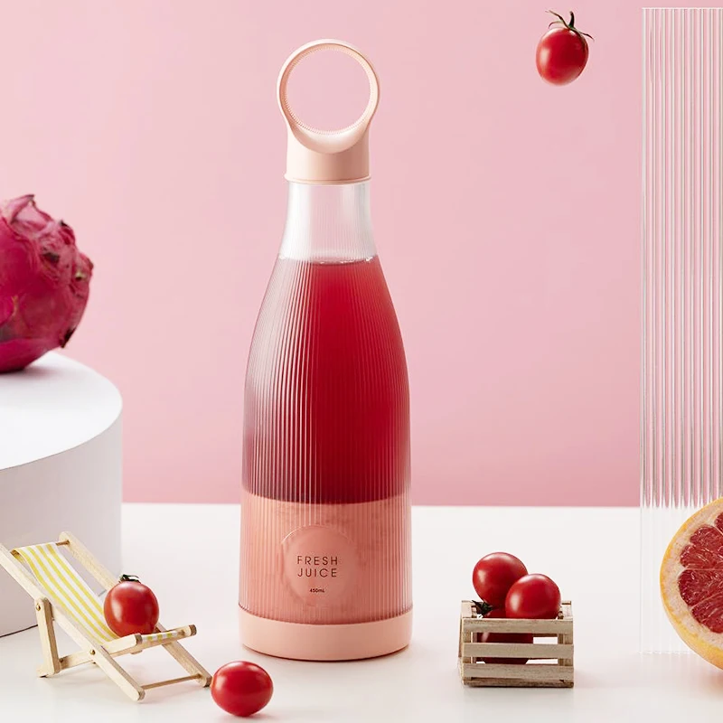 Amazon Hot sale Electric Fruit Juicer Cup USB Rechargeable Machine Sports 450ml 4 blades Mini Bottle Portable Juicer Blender