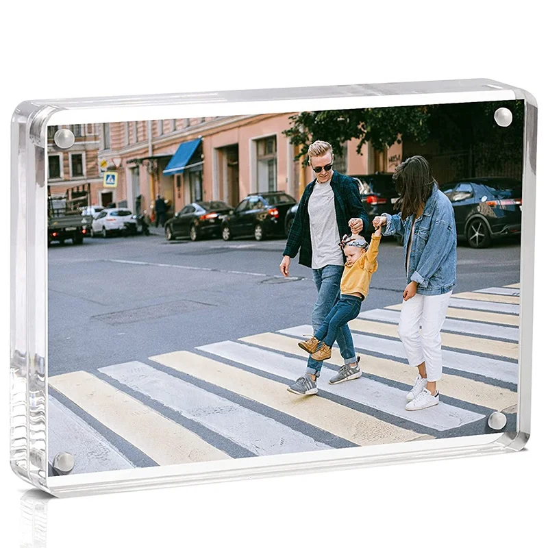 С закругленной вершиной для плексигласа 4x6 дюймов 10 мм + 10 мм двухсторонняя зажигалка с прозрачная акриловая магнитная фоторамка с украшением в виде кристаллов акриловая фоторамка