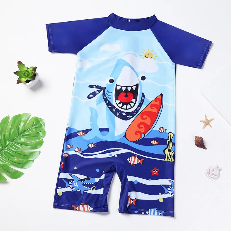 Hot Sell Children Boy Cute Cartoon Swimsuit One-Piece Bathing Suit For Boys Kid Boys Beach Breathable Short Sleeve Swimsuit