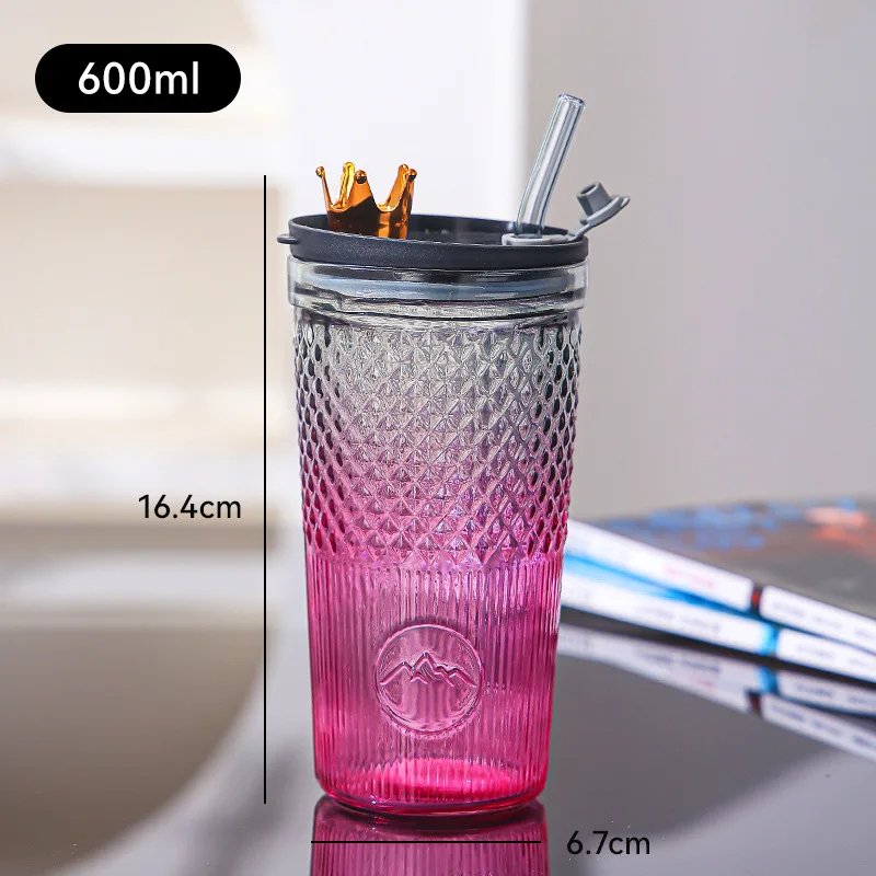 High Borolisicate  Glass Coffee Cup With Lid Gradient glass drinking cup with straw cup