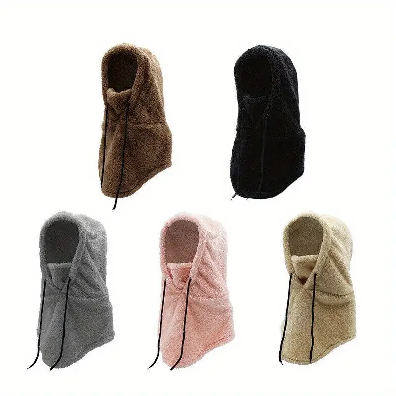 Wholesale Unisex Winter Outdoor Windproof Thermal Warm Cozy Soft Sherpa Hood Velvet Fleece Ski Mask Motorcycle Balaclava