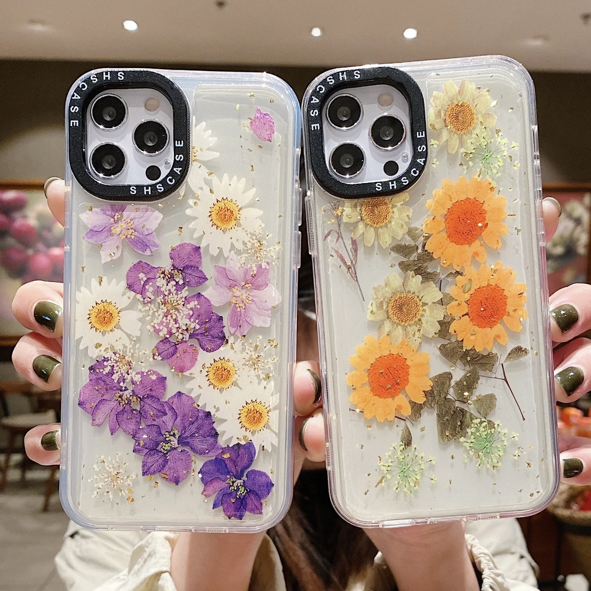 Transparent Photo Frame Protection 2.0mm Simulation Flower Epoxy Phone Case For Iphone 13 12 11