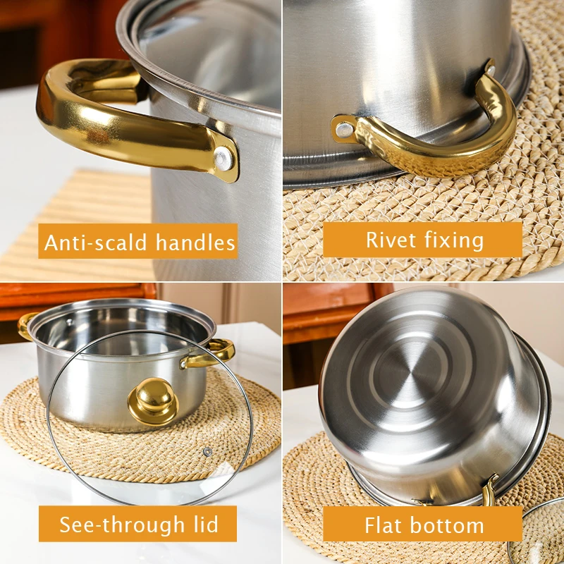 12Pcs Kitchen Pots And Pans Cast Iron Stainless Steel Soup Stock Pots Cooking Pot Set Frying Pan Non Stick Cookware Set