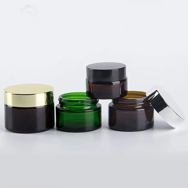 Hengjian 20g 30g 50g amber blue purple clear green glass for cosmetic skin care face eye cream jar with black gold silver cap