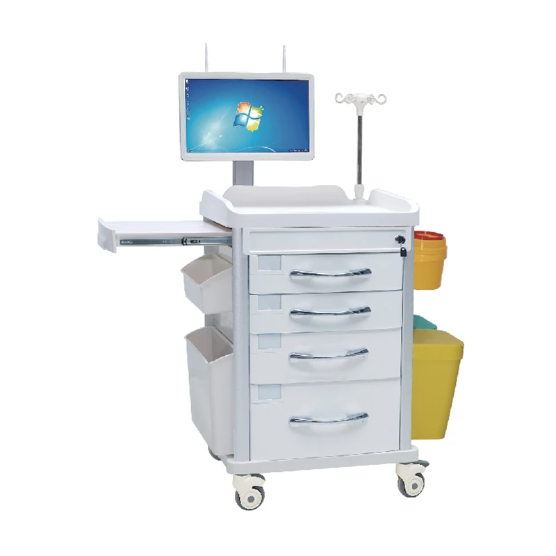 ABS Plastic Mobile Computer Trolley Hospital Medical Wireless Mobile Nursing Cart