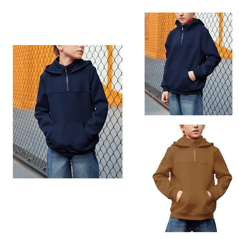 Custom embroidery LOGO Loose Fit Quarter-Zip Fleece Pullover 4 to 12 Years Kids boys hoodies jackets