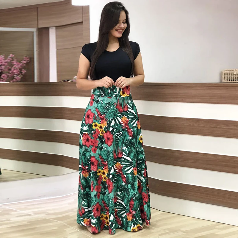 Plus Size Clothing Elegant Party Floral Print Maxi Long Dress Ladies Summer Casual Dress Fashion Party Women Dress For Fat Women