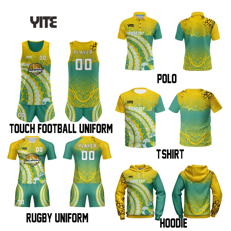 Custom top quality super rugby jersey quick dry sublimated yellow rugby uniform oem short sleeve rugby shirt