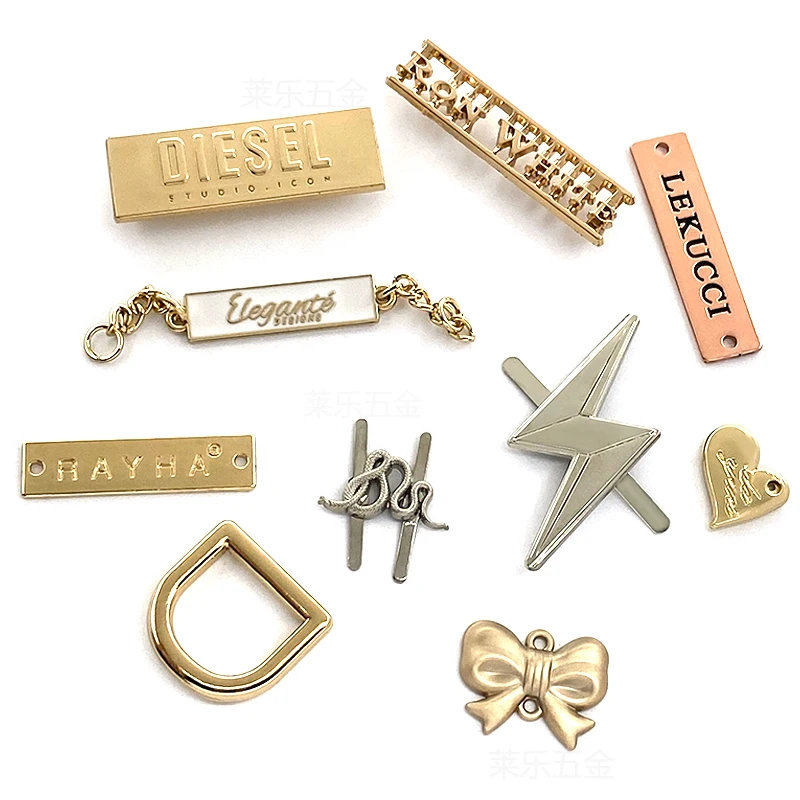 Luxury Waterproof  Labels for Clothing Decorative Tags Deboss Plating for Garment Bags swimwear and Clothing sewing Metal tags