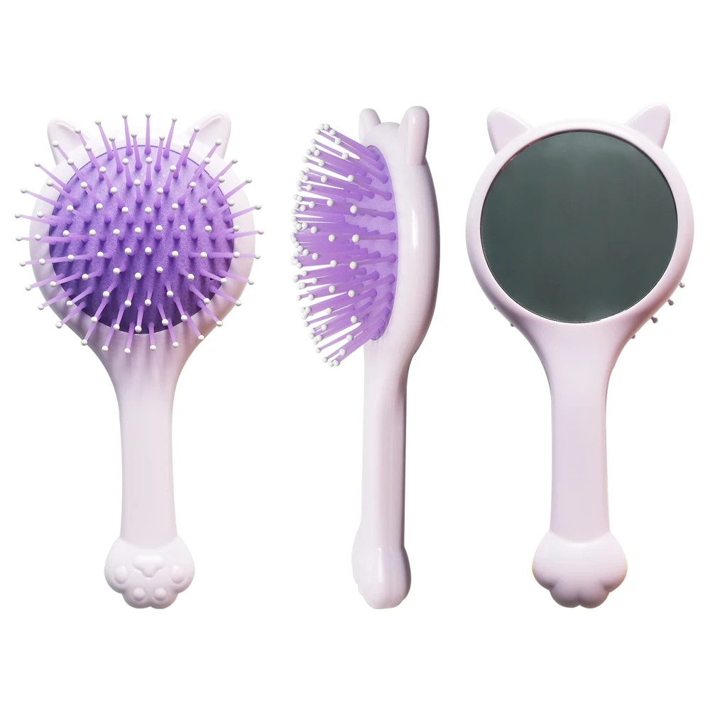 Customize natural mini nylon hair massager brush set for kids with mirror