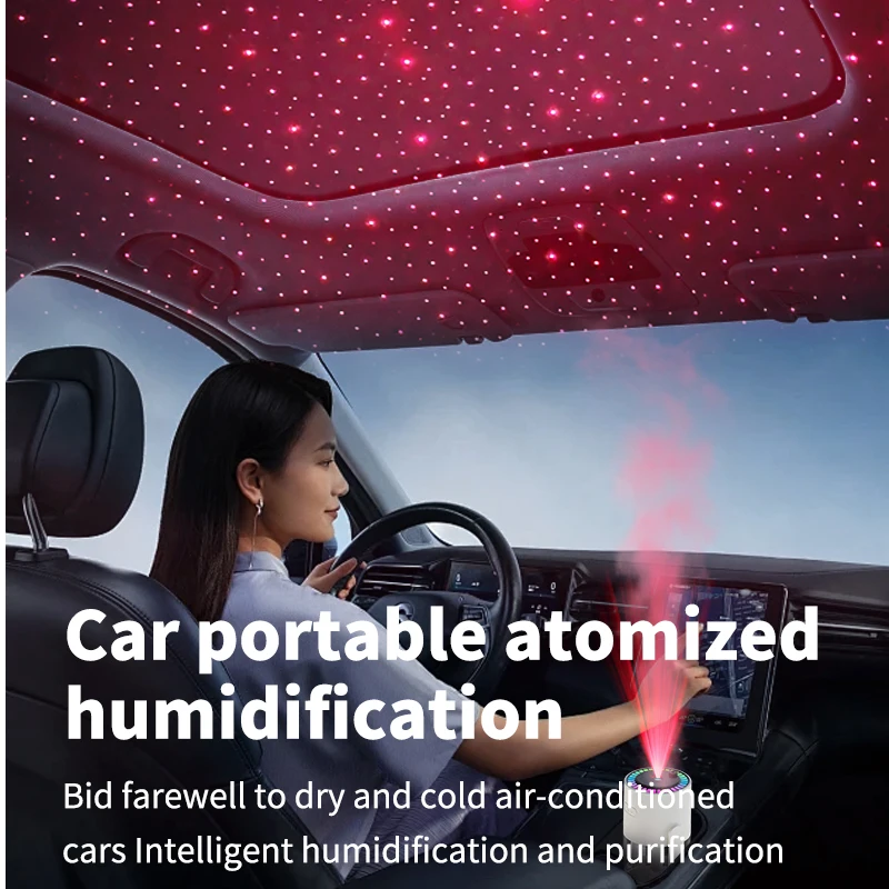 New Design 280Ml Ultrasonic Portable Air Humidifier Night Light Adjustable Mini Projection Starry Sky Humidifier For car