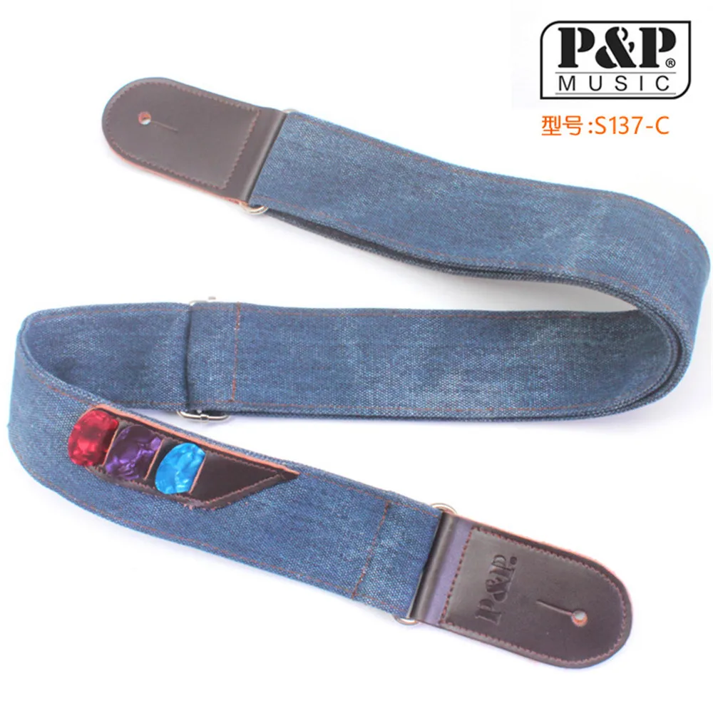 
wholesales P&P high quality Leather guitar straps vintage denim electric guitar straps 