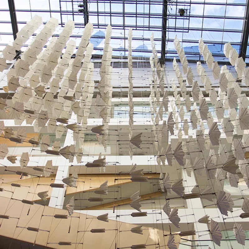 Custom Mechanical Dynamic Lighting Modern Airport Decorate Lighting Umbrellas Interactive Installation Chandelier Space Art