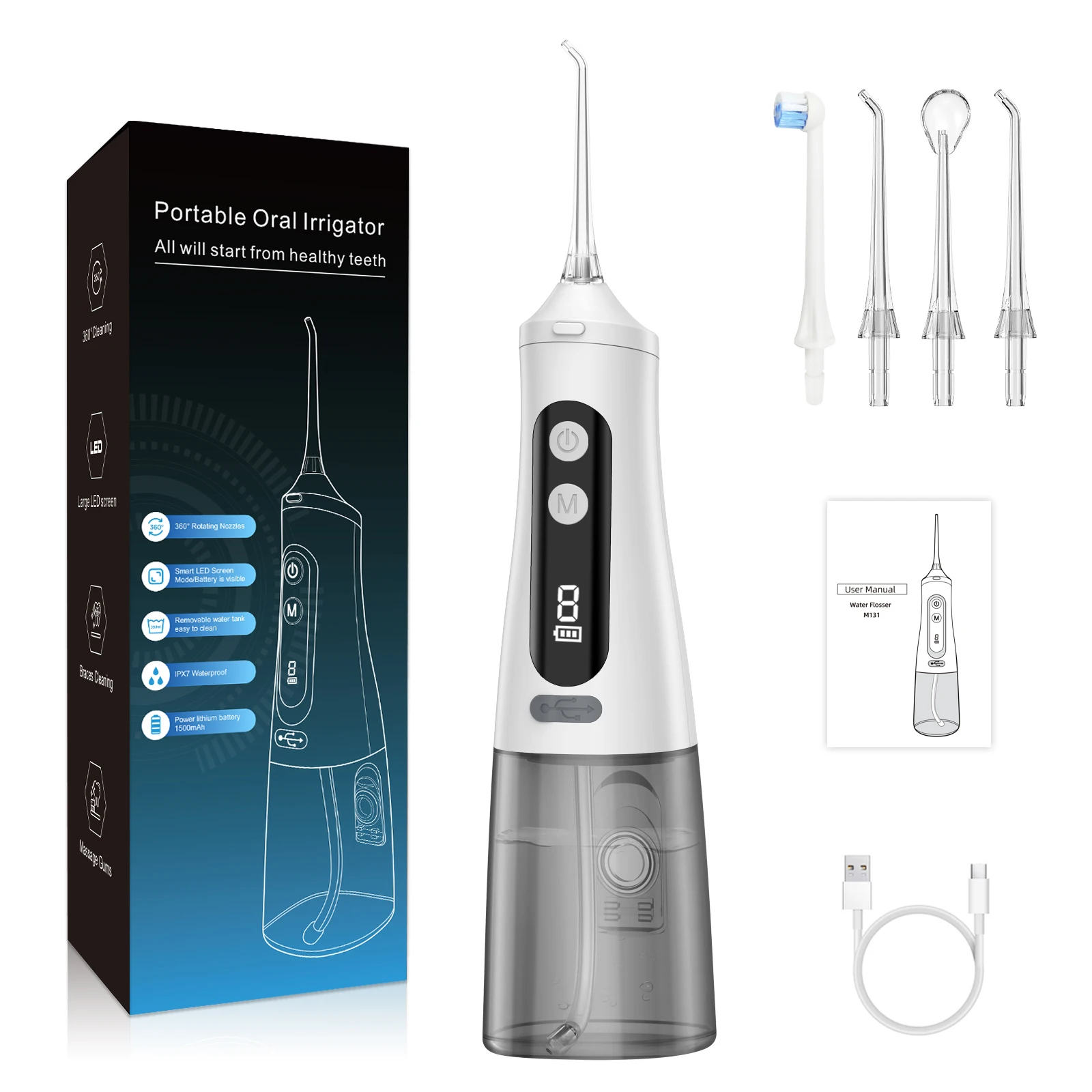 Oral Irrigator Cordless Usb Rechargeable Water Flosser Waterproof Design Portable Oral Irrigator For Teeth Cleaner
