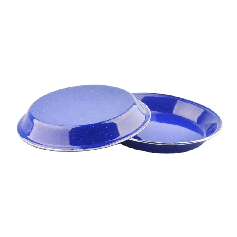 Round cast iron blue enamel dish pan dinner plates restaurant 10cm 15cm 20cm enamel dinner plate