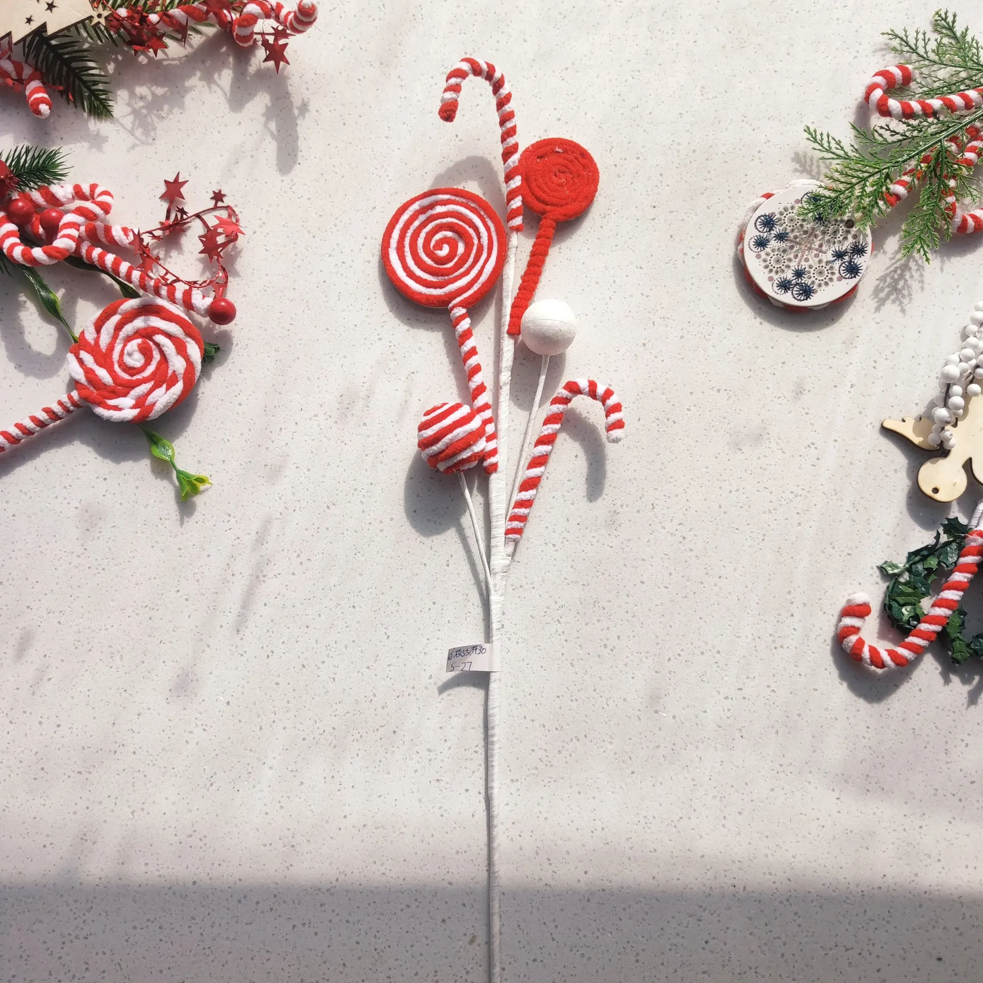 Navidad Christmas Decoration Suppliers Peppermint Swirl Picks Christmas Tree Decoration