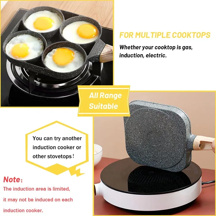 Wholesale 4 Hole Fried Eggs Mini Non Stick Frying Pan Homemade Burger Frying Pan For Kitchen