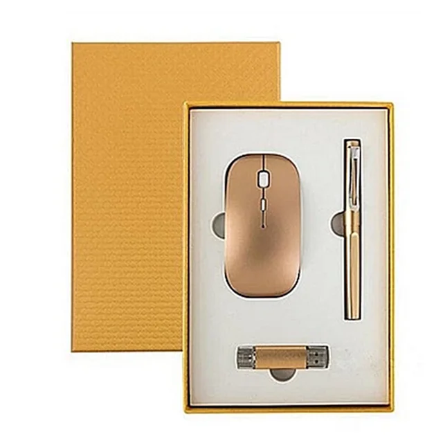 Business Gift Item With Logo Promotional Custom Wireless Gaming Mouse paper boxes USB Flash Drive Ball point pen giveaway