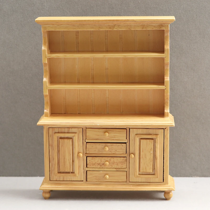1:12 Wooden dollhouse Miniature furniture model decoration vertical cabinet Nature Wood Color Cabinet