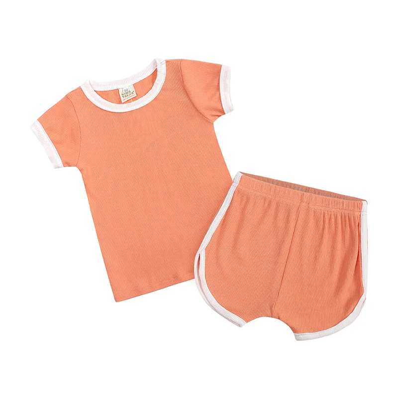 Baby clothing new summer cotton Rowan soft short sleeve shorts 2-piece home color edge set