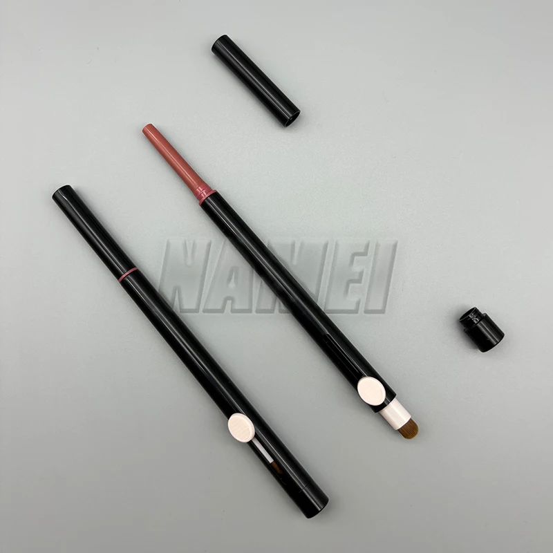 Plastic lip liner pencil holder eyebrow pencil packages cosmetic container packaging tube with Push-pull lip brush