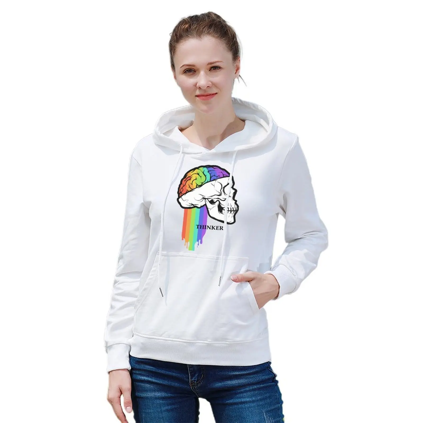 Womens Casual Halloween Skull Hoodie with Pockets Autumn Printed Loose Jacket Customized Logo Artwork Custom Pattern Art Hoodies