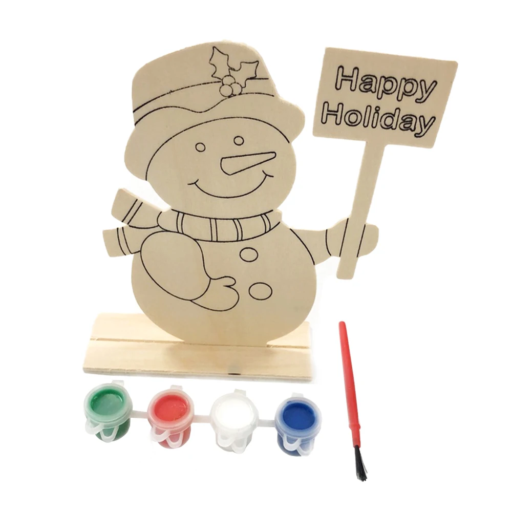 Factory price Unfinished Wooden Wood kids art painting craft kit snowman wood painting kit