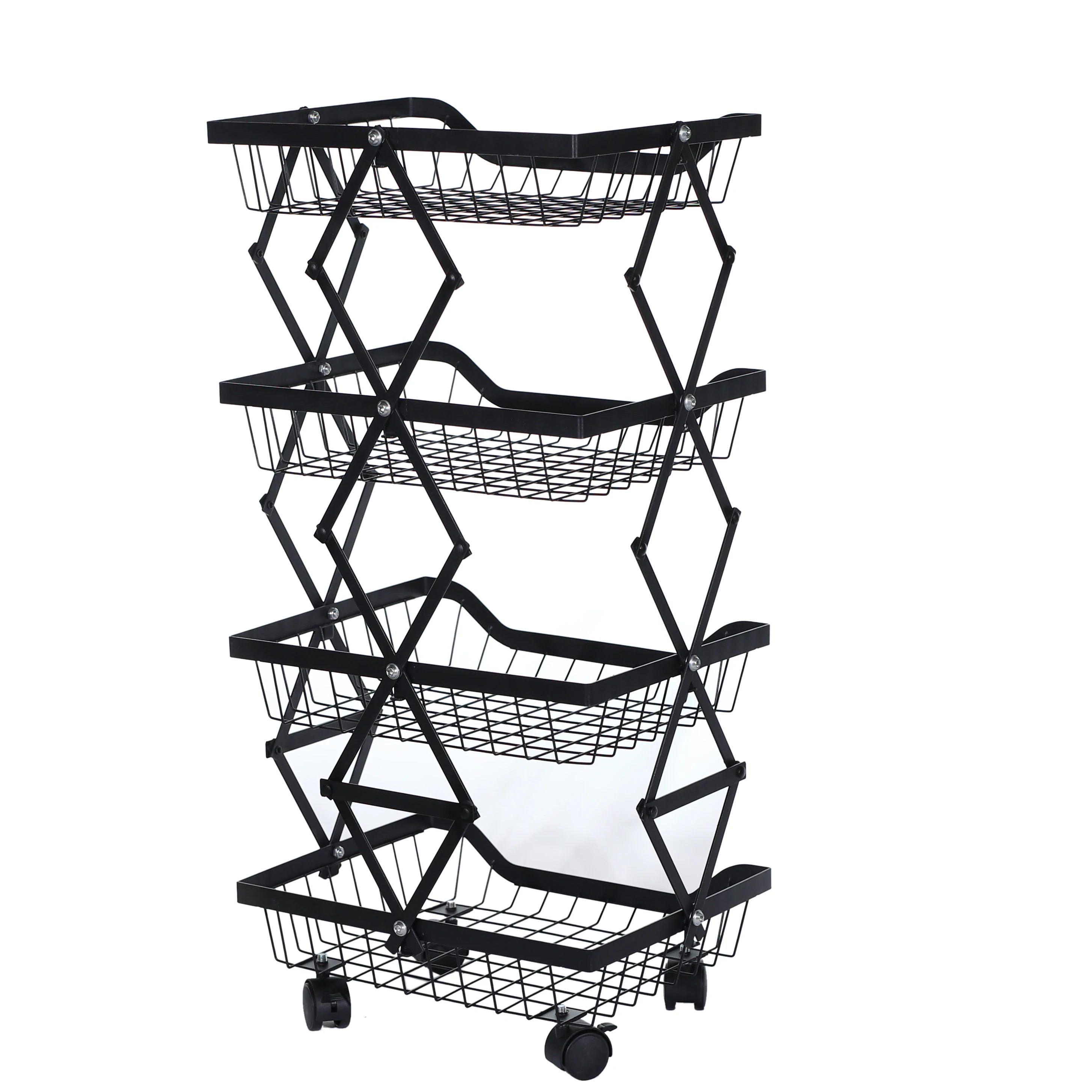 Kitchen Rack Folding Floor Fruit Basket Removable Vegetable Storage Rack Household