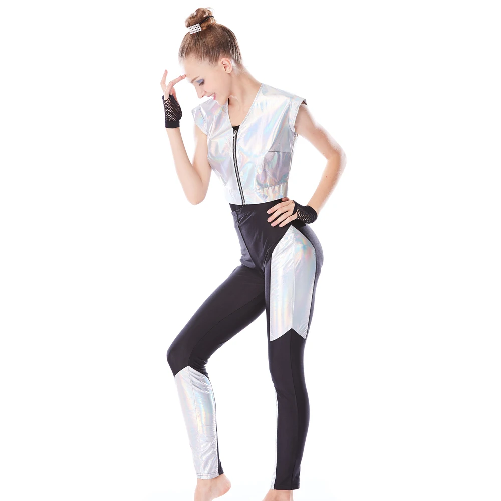 MiDee MJ Hip Hop Costume 3 Piece Outfit Clothing Jazz Hip Hop Dance Wear Vest Pants and Leotard.