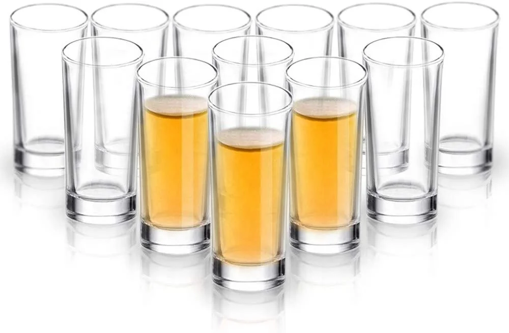 Wholesale Clear Heavy Base Shot Glasses 12 Pack 2 oz Tall Glass Set for Whiskey, Tequila, Vodka Glass Cup