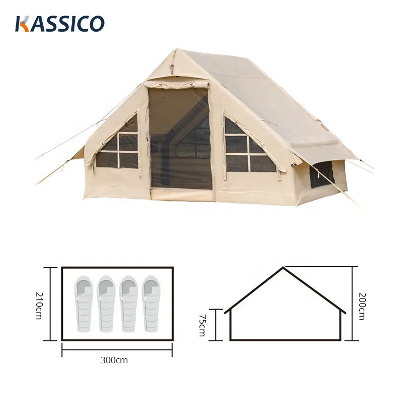 Customized 6.3/12m2 Luxury Air Inflatable Camping Tent Outdoor Glamping Blow-Up Tent For Four Season