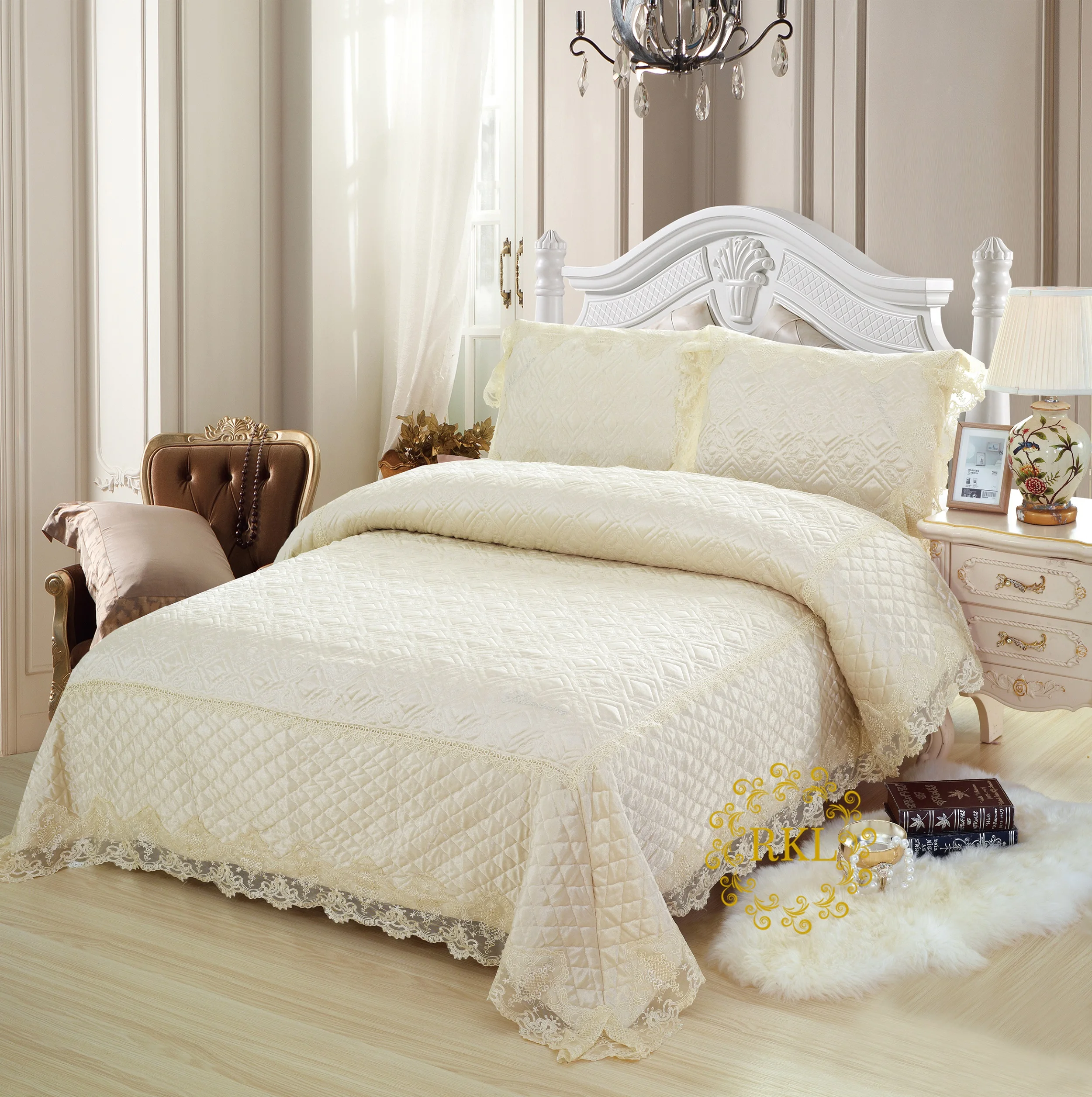 Европейский домашний декор, Королевский стеганый покрывало, постельное белье, роскошное бархатное покрывало, Комплект постельного белья
