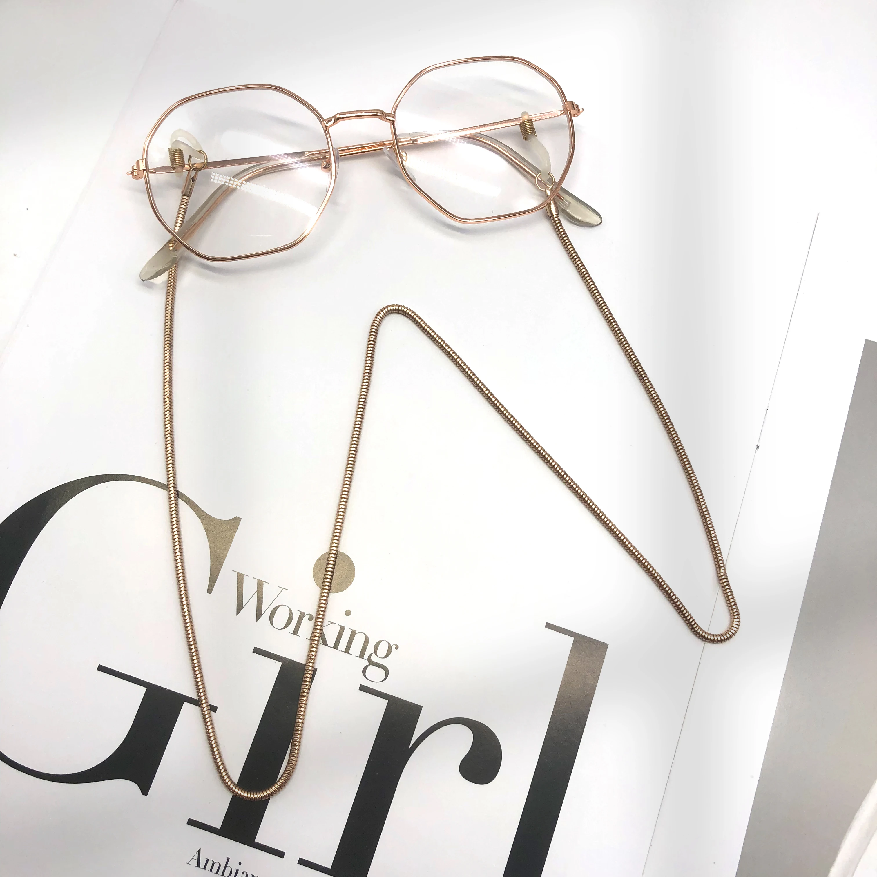 Flat Snake Chain Anti slip Metal Mask Eyewear Sunglasses Chain Gold Neck Straps Optical Chain Reading Eyeglass Strap