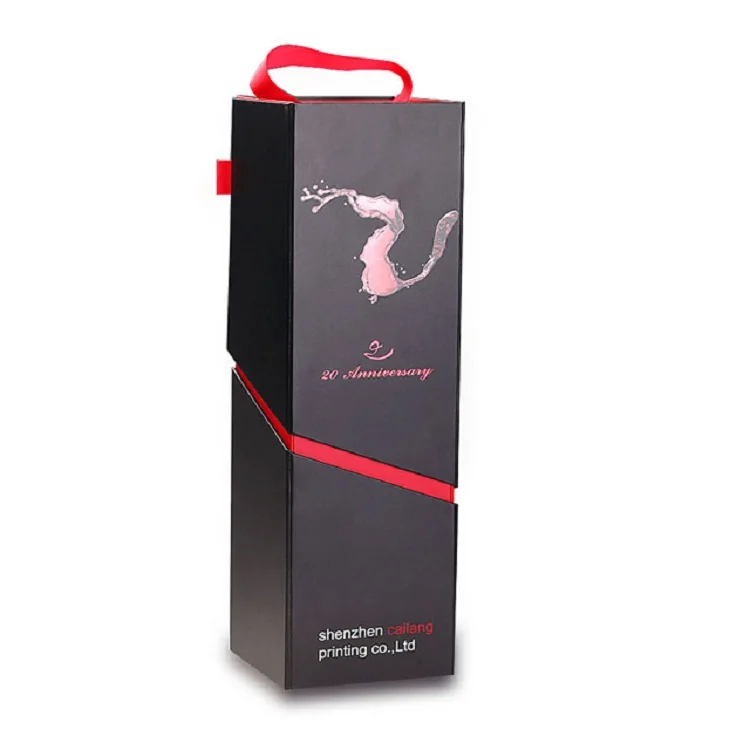 Wholesale custom luxury cardboard paper magnetic single red wine bottle gift box folding wine box
