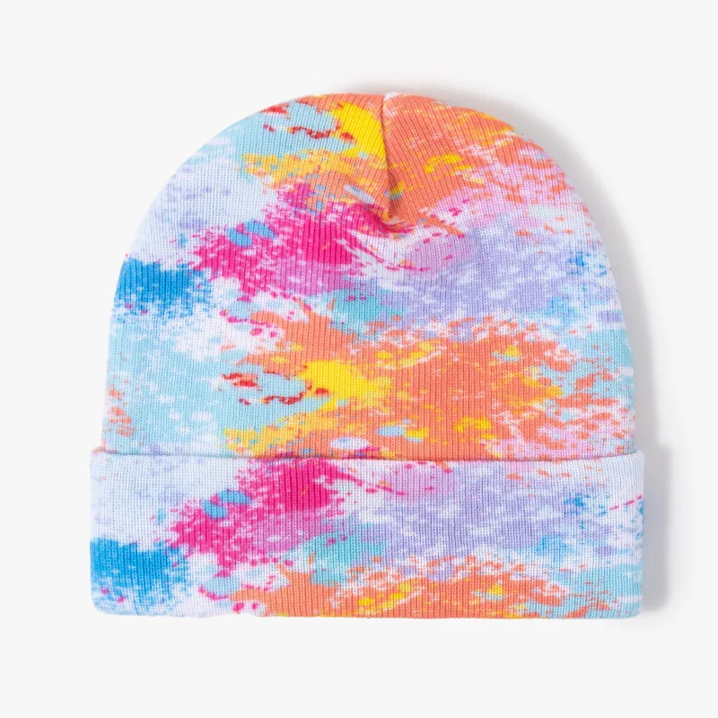 Custom Logo Sublimation All Over Digital Full Puff Print Winter Warm Knitted Cuffed Printed Beanie Hat