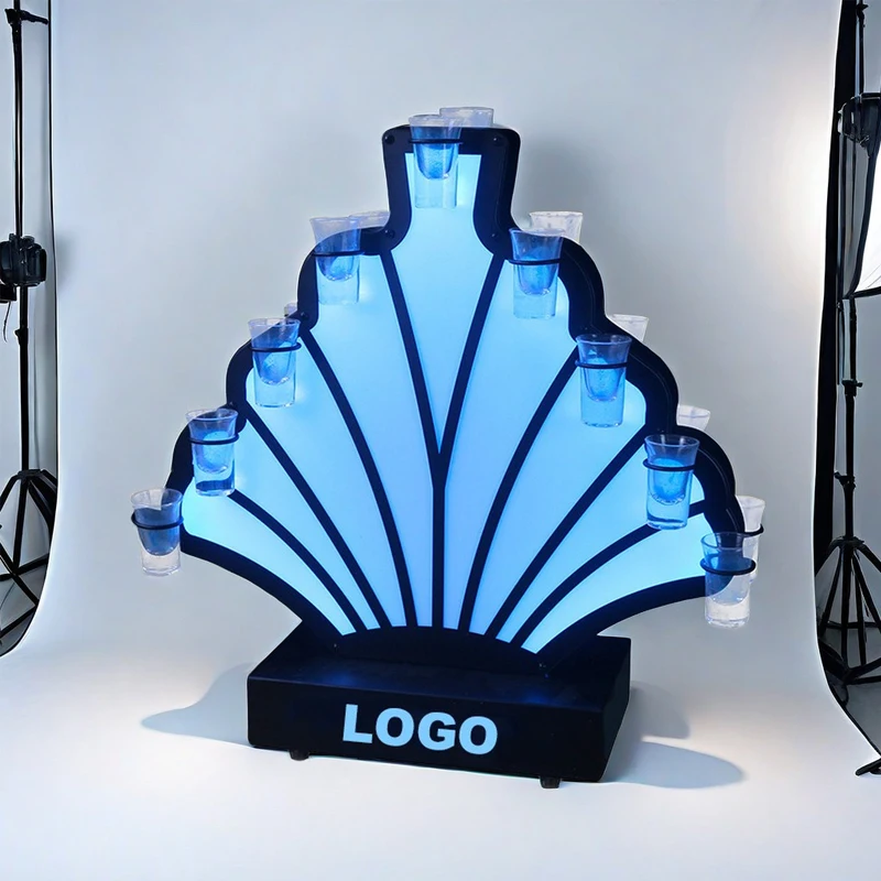 Factory Custom Cocktail Glass Display Stand LED Rechargeable Shot Glass Tray Champagne Wine Rack Holder Bar