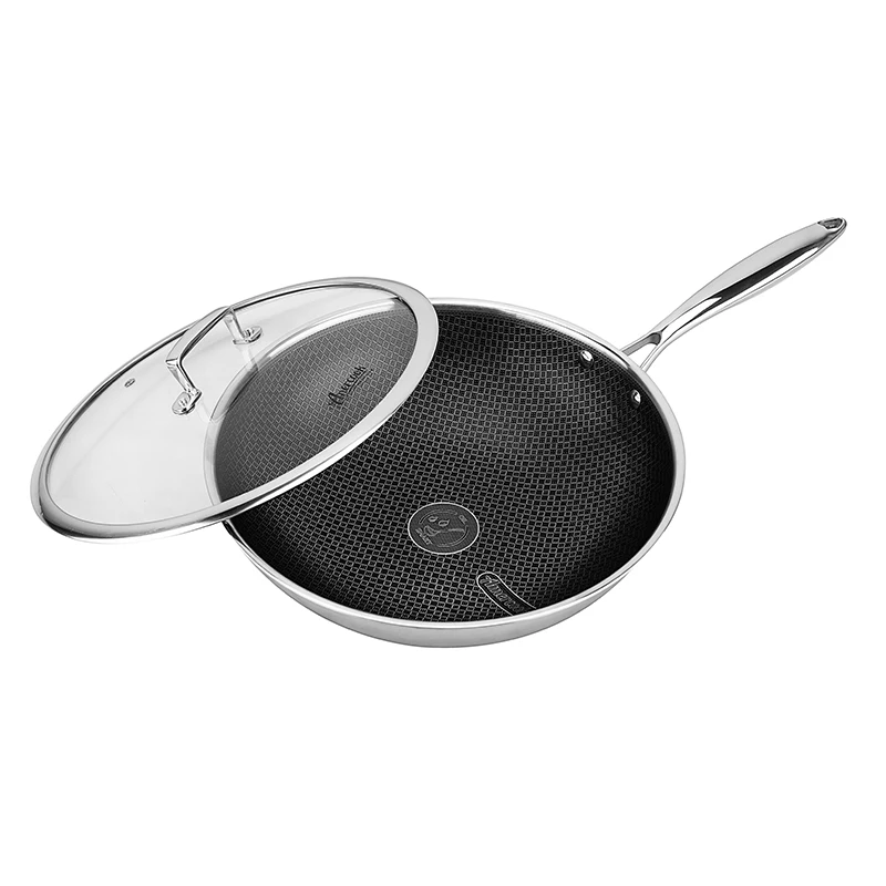 amercook non stick stainless steel handle woks granite pan kitchenware glass lid