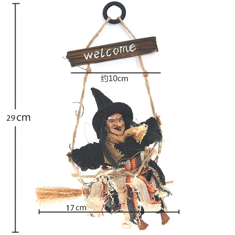 Hot Sale Halloween Pendant Ornaments Ghost Doll Horror Scary Hanging Decoration Flying Witch Broom