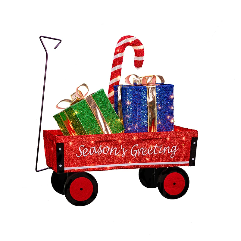 Good quality  31IN 70L FABRIC CART 31IN(78.74cm)Height led gift box car candy cane christmas motif lights
