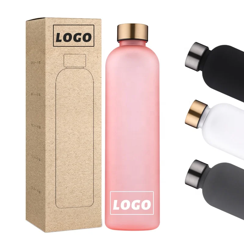 Gold clear frosted lead bpa free tritan plastic sports drink motivational water bottle 32oz 1000ml