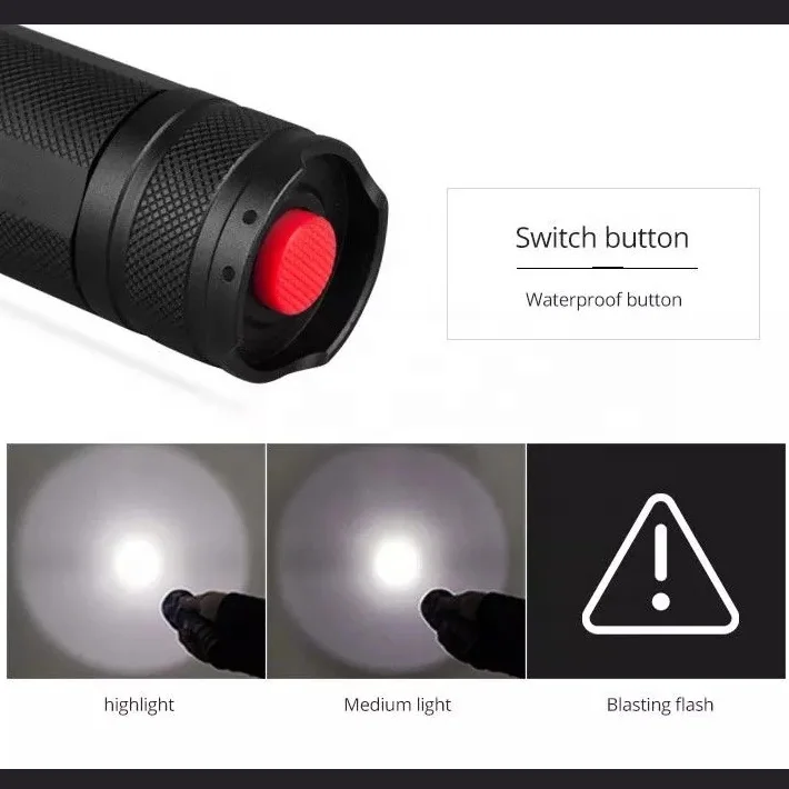 QXMOVING Super Bright Waterproof USB Rechargeable 26650 Battery Zoom Tactical Strobe Laser Logo Flashlight For Hunting