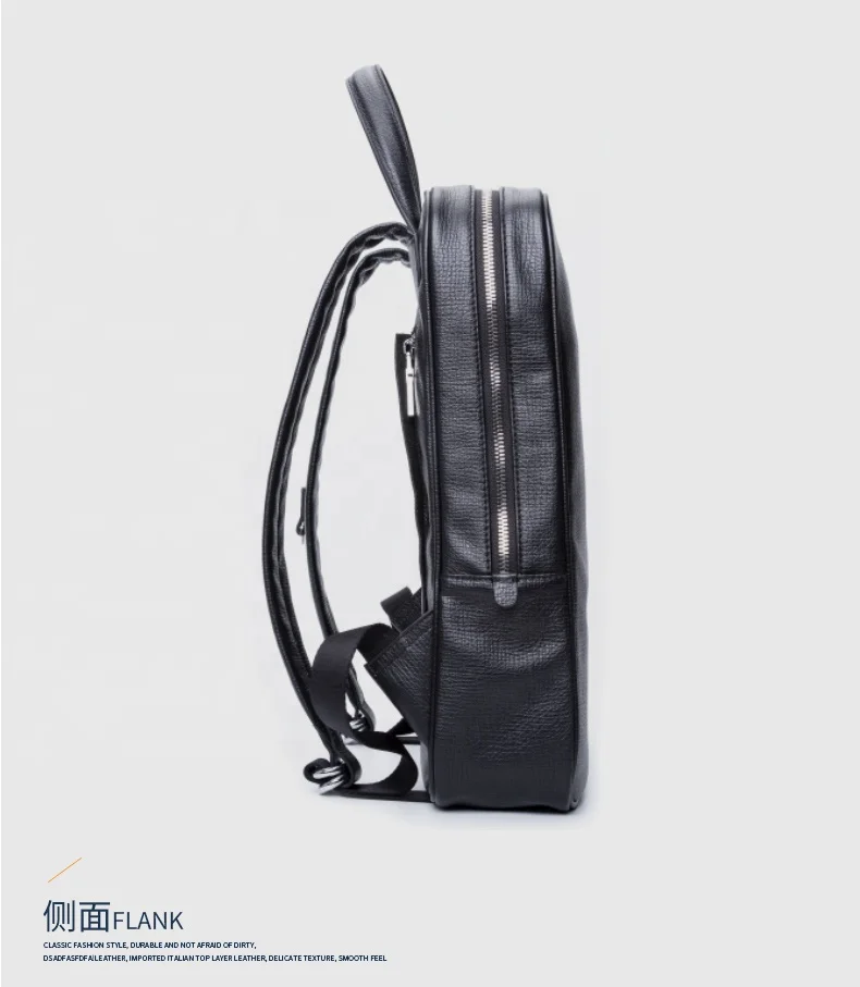 
Wholesale and Retail Black Full Grain Leather Bag Genuine Leather Men Backpack with USB Headphone Jack Hole 
