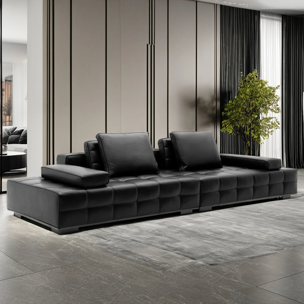 Italian Luxury Leather Sofa High Quality Modern Style Straight Modular for Living Room Hall Villa
