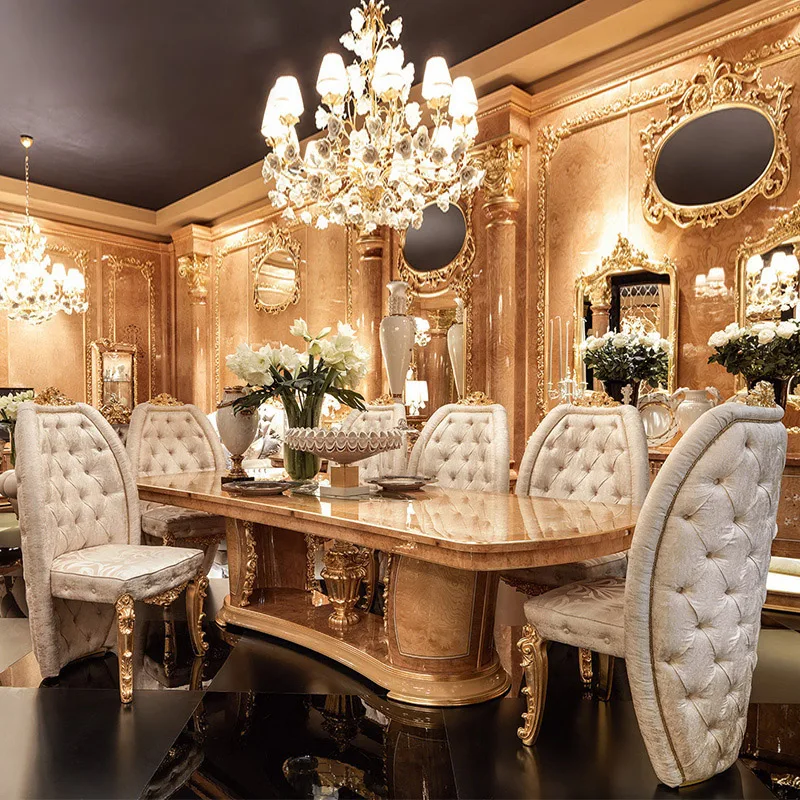 European Royal Wooden Dining Room 8 10 Seater Antique Luxury Dinning Furniture With Chairs French Solid Wood Table And Chair Set